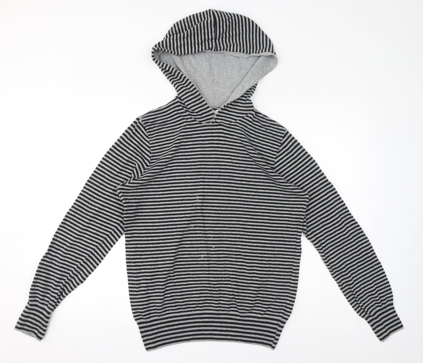 Topman Mens Grey Striped Acrylic Pullover Hoodie Size M