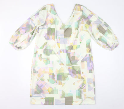NEXT Womens Multicoloured Geometric Polyester Mini Size 16 V-Neck Pullover - Open Sleeve