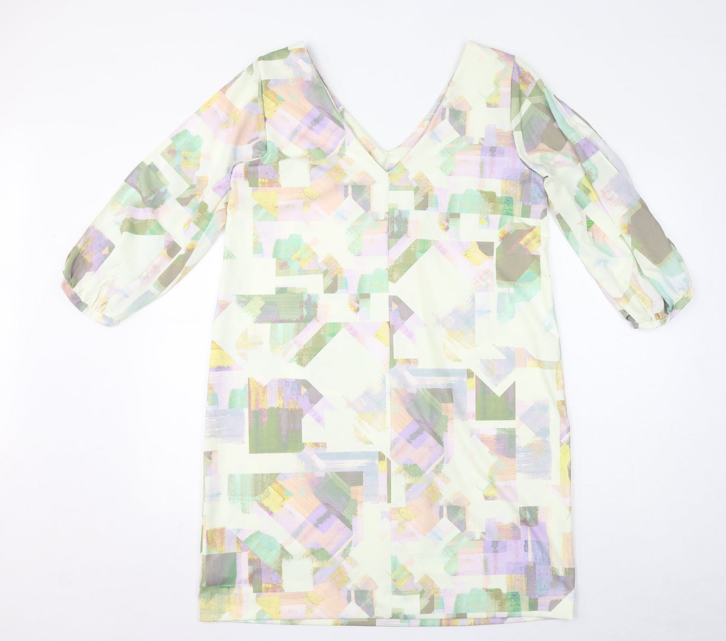 NEXT Womens Multicoloured Geometric Polyester Mini Size 16 V-Neck Pullover - Open Sleeve