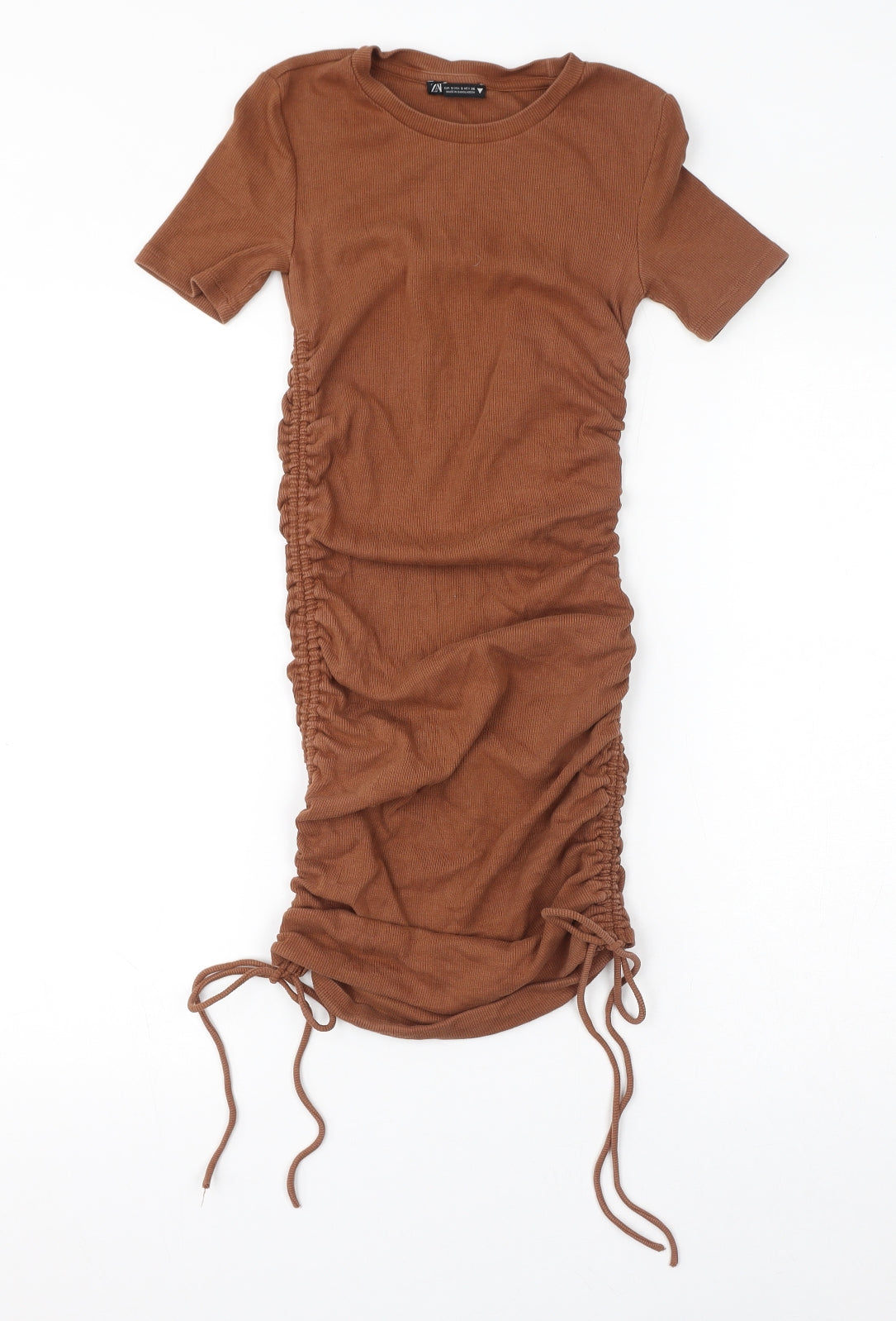 Zara Womens Brown Cotton Bodycon Size S Crew Neck Pullover - Rushed