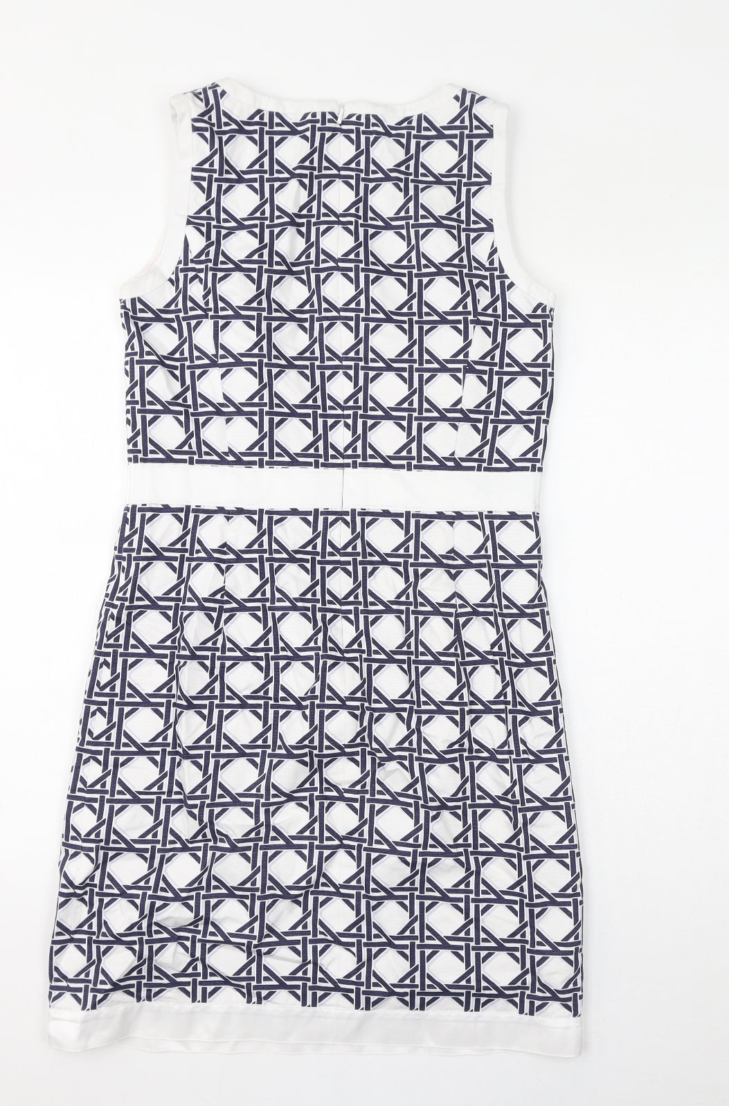 Brooks Brothers Womens White Geometric Cotton Pencil Dress Size 10 Round Neck Zip
