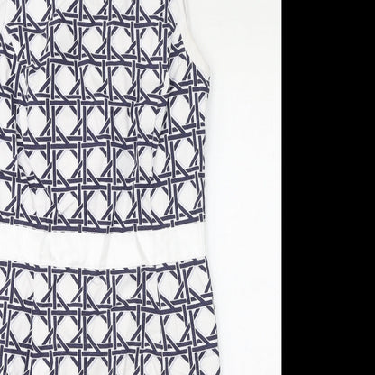 Brooks Brothers Womens White Geometric Cotton Pencil Dress Size 10 Round Neck Zip