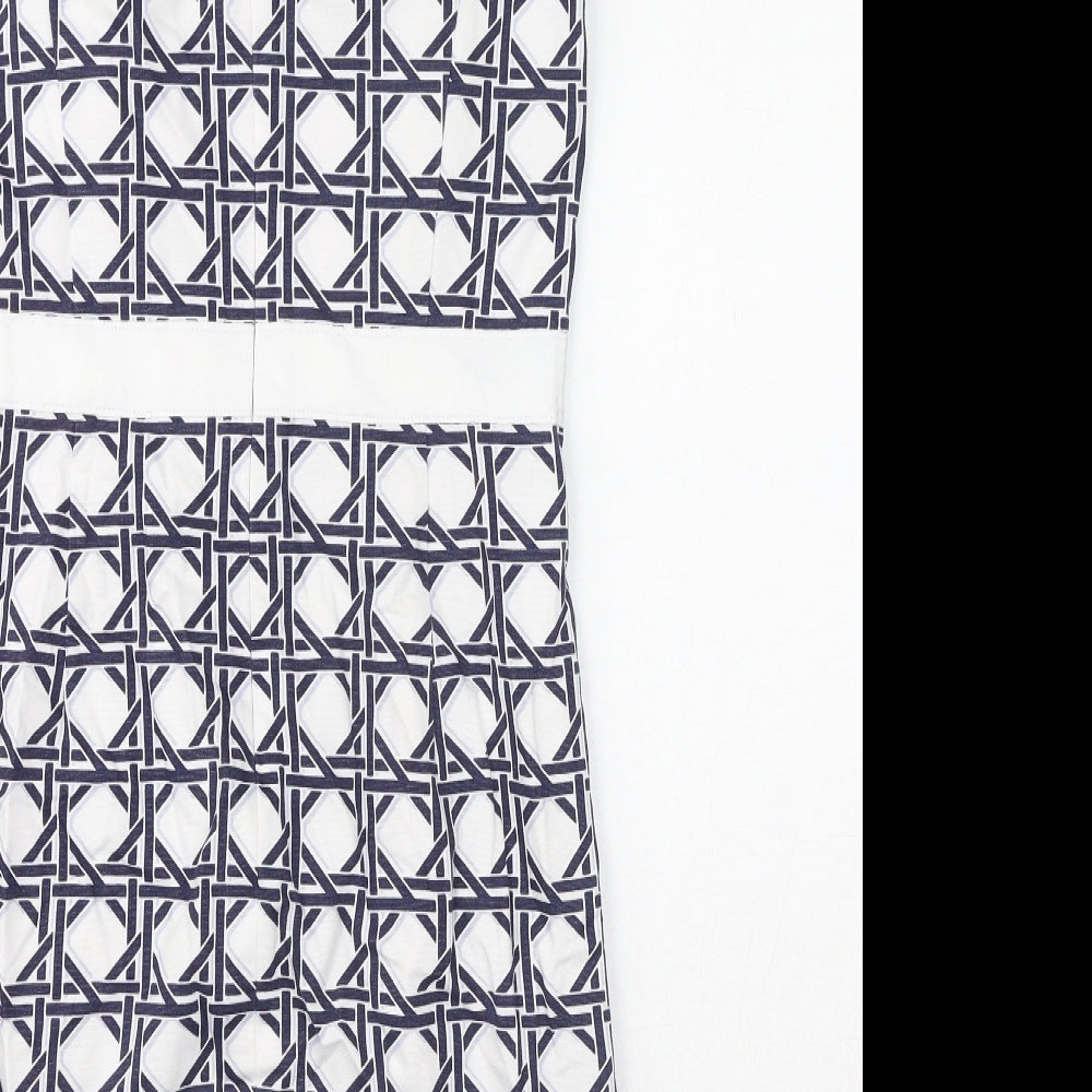 Brooks Brothers Womens White Geometric Cotton Pencil Dress Size 10 Round Neck Zip