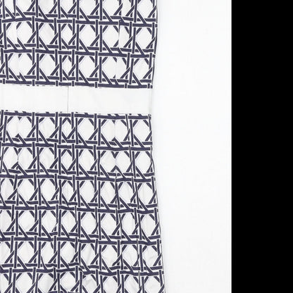 Brooks Brothers Womens White Geometric Cotton Pencil Dress Size 10 Round Neck Zip