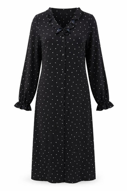 NEXT Womens Black Geometric Polyester Shirt Dress Size 8 V-Neck Button - Spades, Ruffles