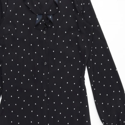 NEXT Womens Black Geometric Polyester Shirt Dress Size 8 V-Neck Button - Spades, Ruffles