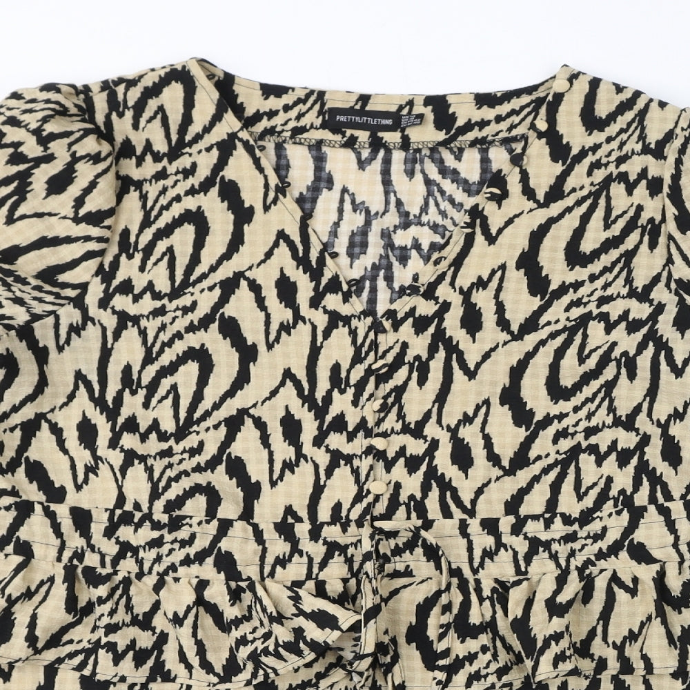 PRETTYLITTLETHING Womens Brown Geometric Polyester Playsuit One-Piece Size 14 L3 in Button - Ruffles