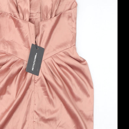 PRETTYLITTLETHING Womens Pink Polyester Pencil Dress Size 14 Square Neck Zip