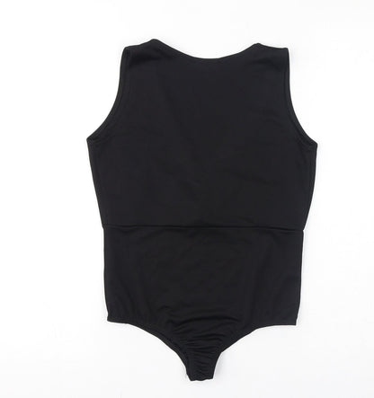 PRETTYLITTLETHING Womens Black Polyester Bodysuit One-Piece Size 8 Button