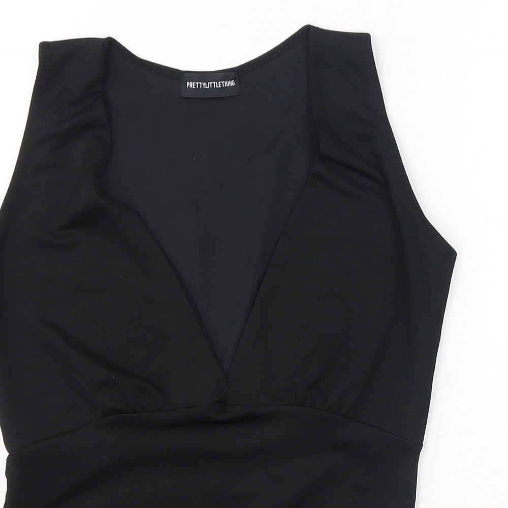 PRETTYLITTLETHING Womens Black Polyester Bodysuit One-Piece Size 8 Button