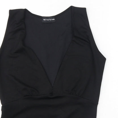 PRETTYLITTLETHING Womens Black Polyester Bodysuit One-Piece Size 8 Button
