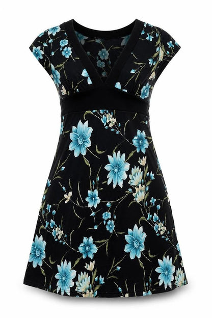 too true Womens Black Floral Polyester A-Line Size M V-Neck Pullover - Size M-L, Belted