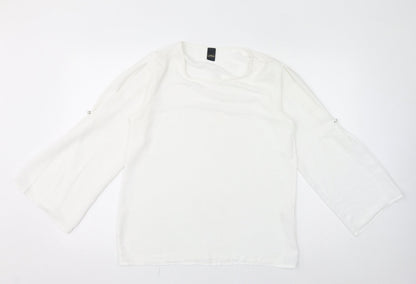 DMSA Womens White Polyester Basic Blouse Size M Round Neck - Sheer