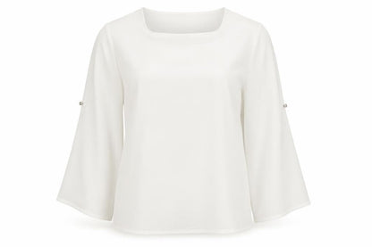 DMSA Womens White Polyester Basic Blouse Size M Round Neck - Sheer