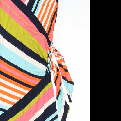 John Lewis Womens Multicoloured Striped Viscose A-Line Size 8 Round Neck Pullover