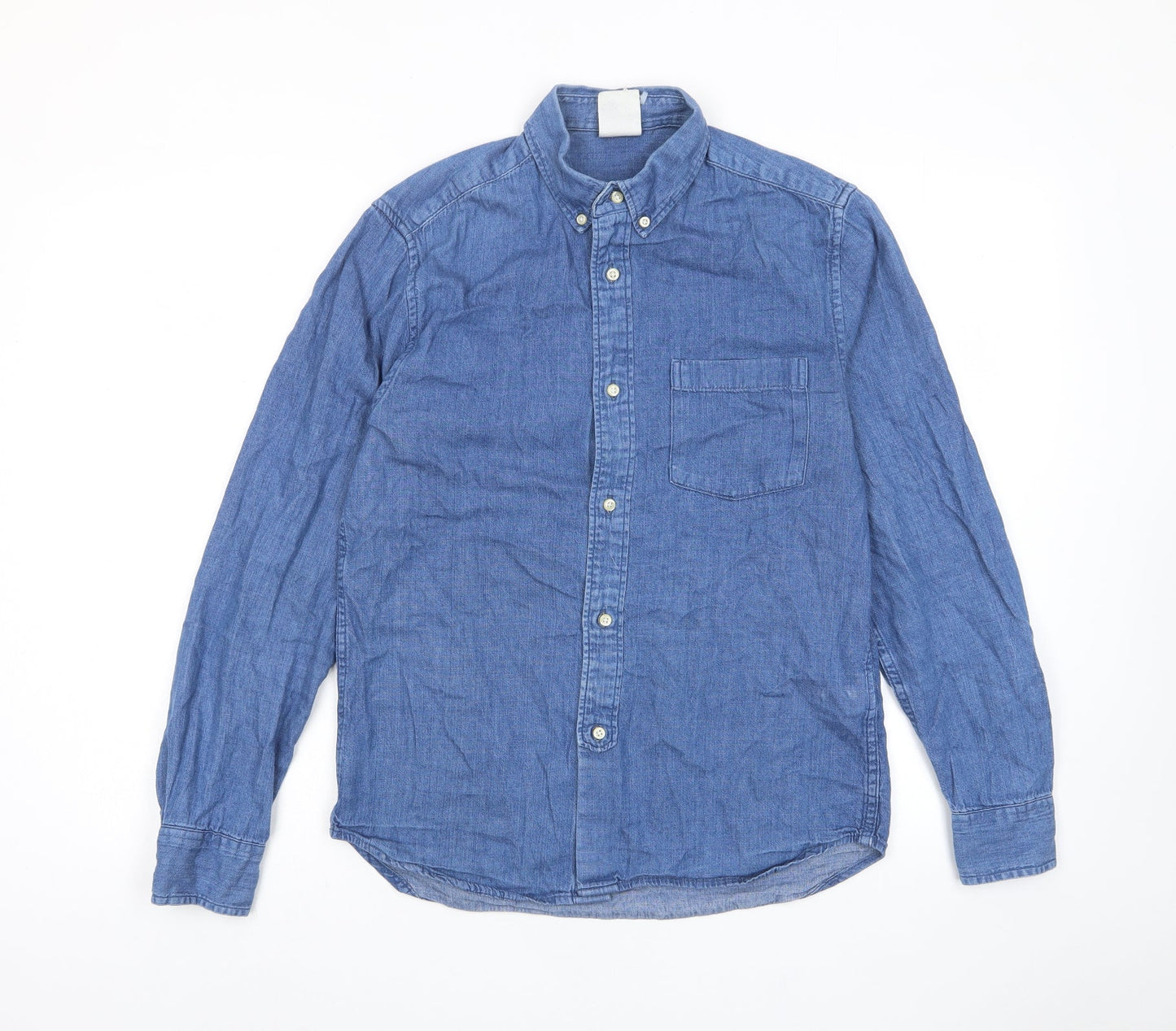 H&M Mens Blue Cotton Button-Up Size S Collared Button - Pocket