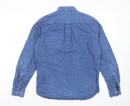 H&M Mens Blue Cotton Button-Up Size S Collared Button - Pocket