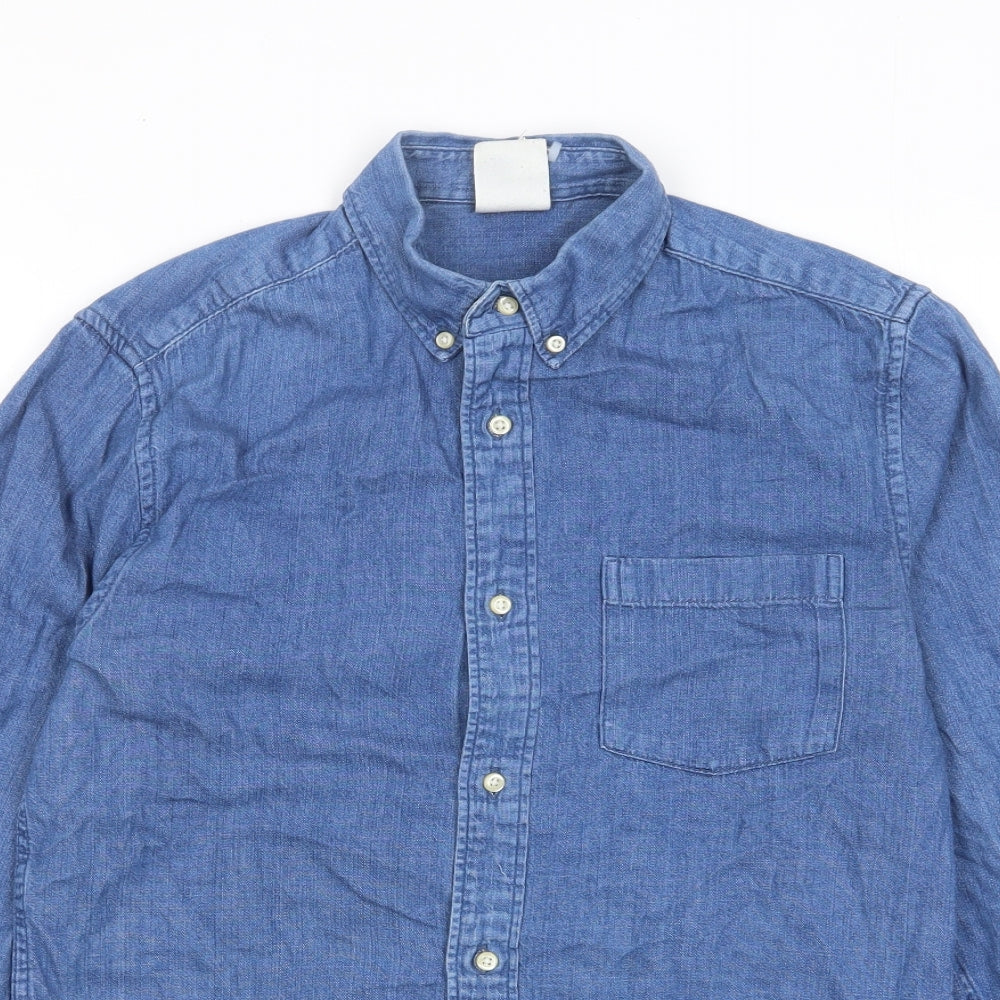 H&M Mens Blue Cotton Button-Up Size S Collared Button - Pocket