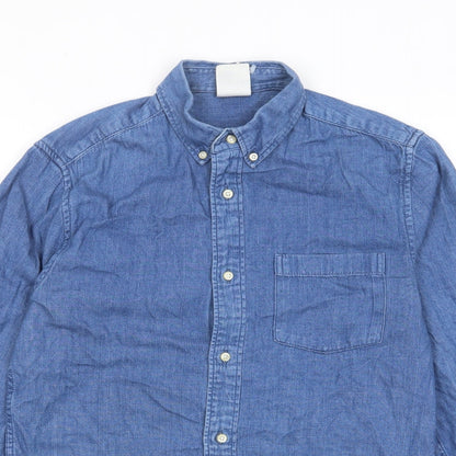 H&M Mens Blue Cotton Button-Up Size S Collared Button - Pocket