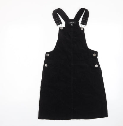 New Look Womens Black Cotton Pinafore/Dungaree Dress Size 6 Square Neck Button