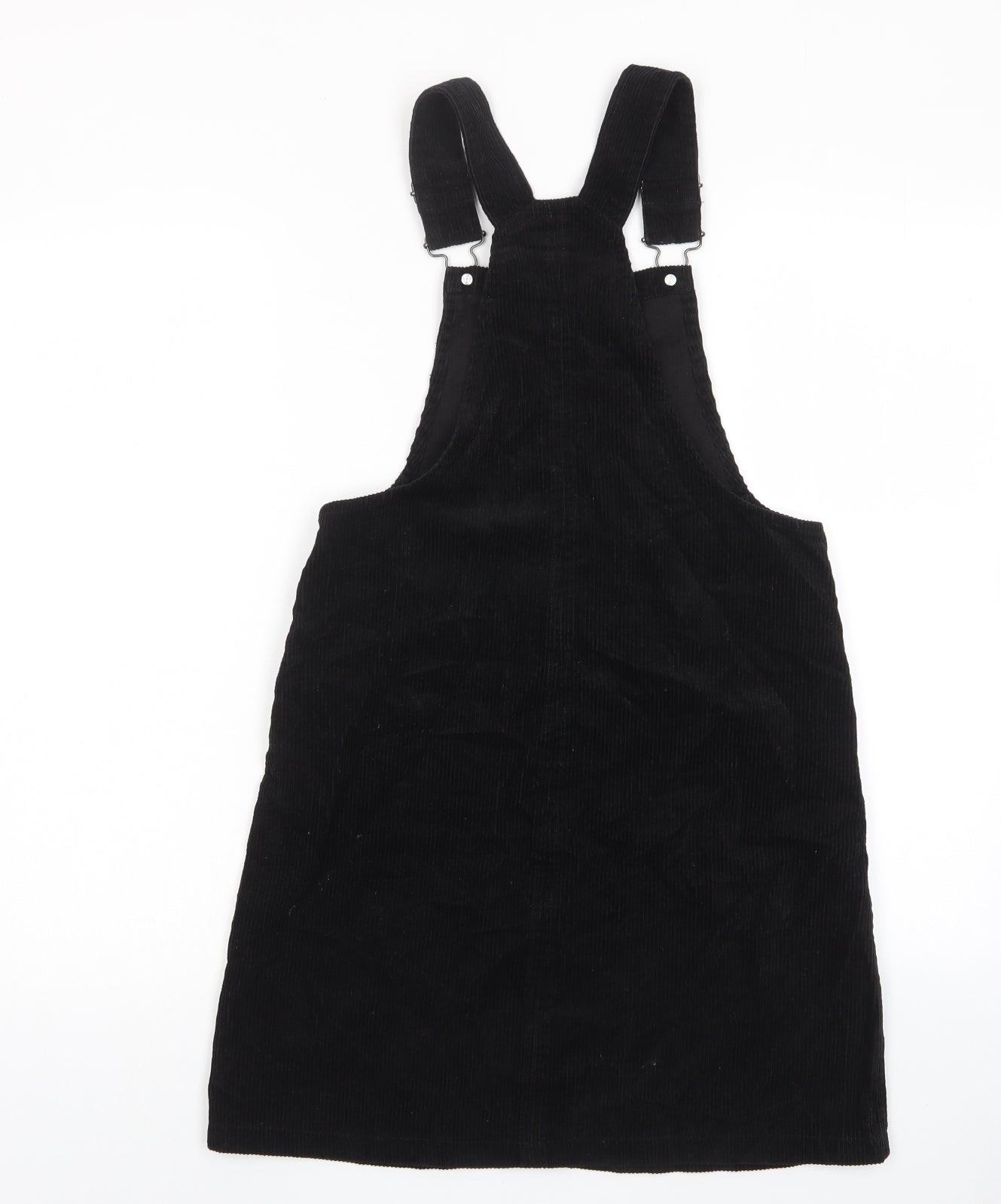 New Look Womens Black Cotton Pinafore/Dungaree Dress Size 6 Square Neck Button