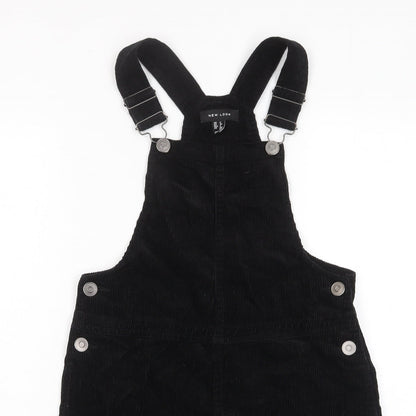 New Look Womens Black Cotton Pinafore/Dungaree Dress Size 6 Square Neck Button