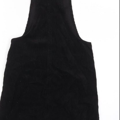 New Look Womens Black Cotton Pinafore/Dungaree Dress Size 6 Square Neck Button