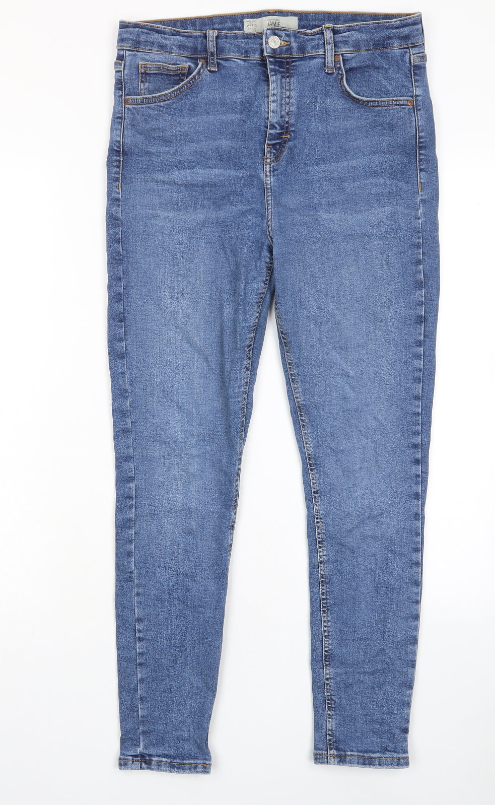 Topshop Womens Blue Cotton Skinny Jeans Size 32 in L30 in Regular Zip - Pockets