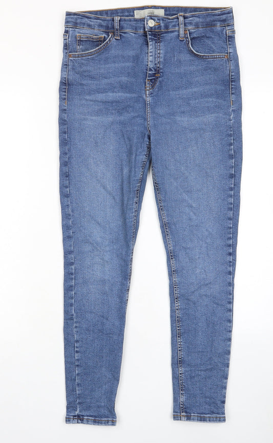 Topshop Womens Blue Cotton Skinny Jeans Size 32 in L30 in Regular Zip - Pockets