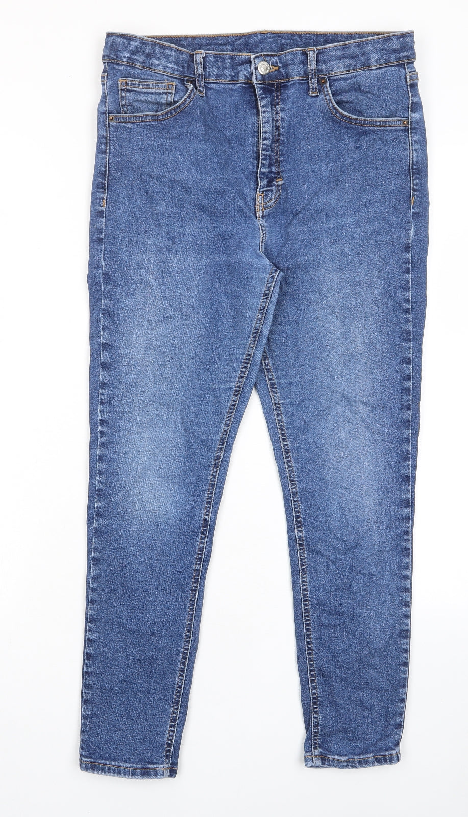 Topshop Womens Blue Cotton Skinny Jeans Size 32 in L31 in Regular Zip - Pockets