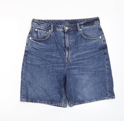 Weekday Womens Blue Cotton Boyfriend Shorts Size 31 in L8 in Regular Zip - Pockets, Logo