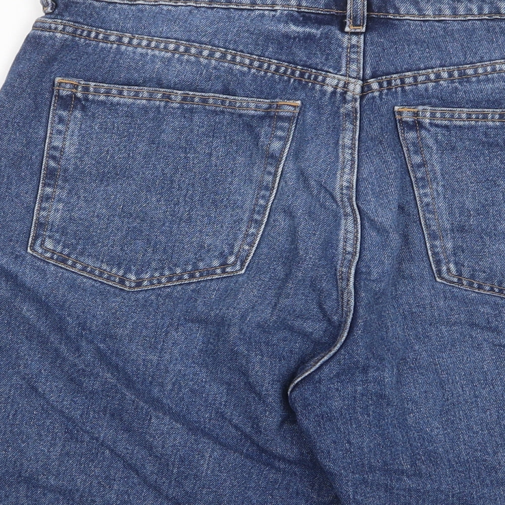 Weekday Womens Blue Cotton Boyfriend Shorts Size 31 in L8 in Regular Zip - Pockets, Logo