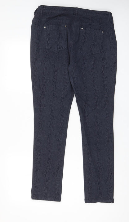 Grabal Arlok Womens Blue Animal Print Cotton Skinny Jeans Size 14 L29 in Regular Zip - Pockets