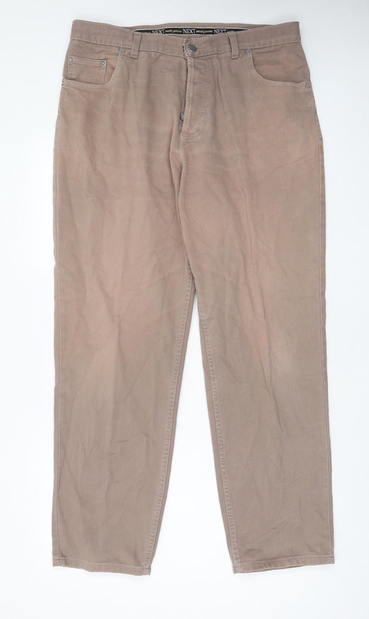 NEXT Mens Beige Cotton Straight Jeans Size 38 in L31 in Regular Button - Pockets