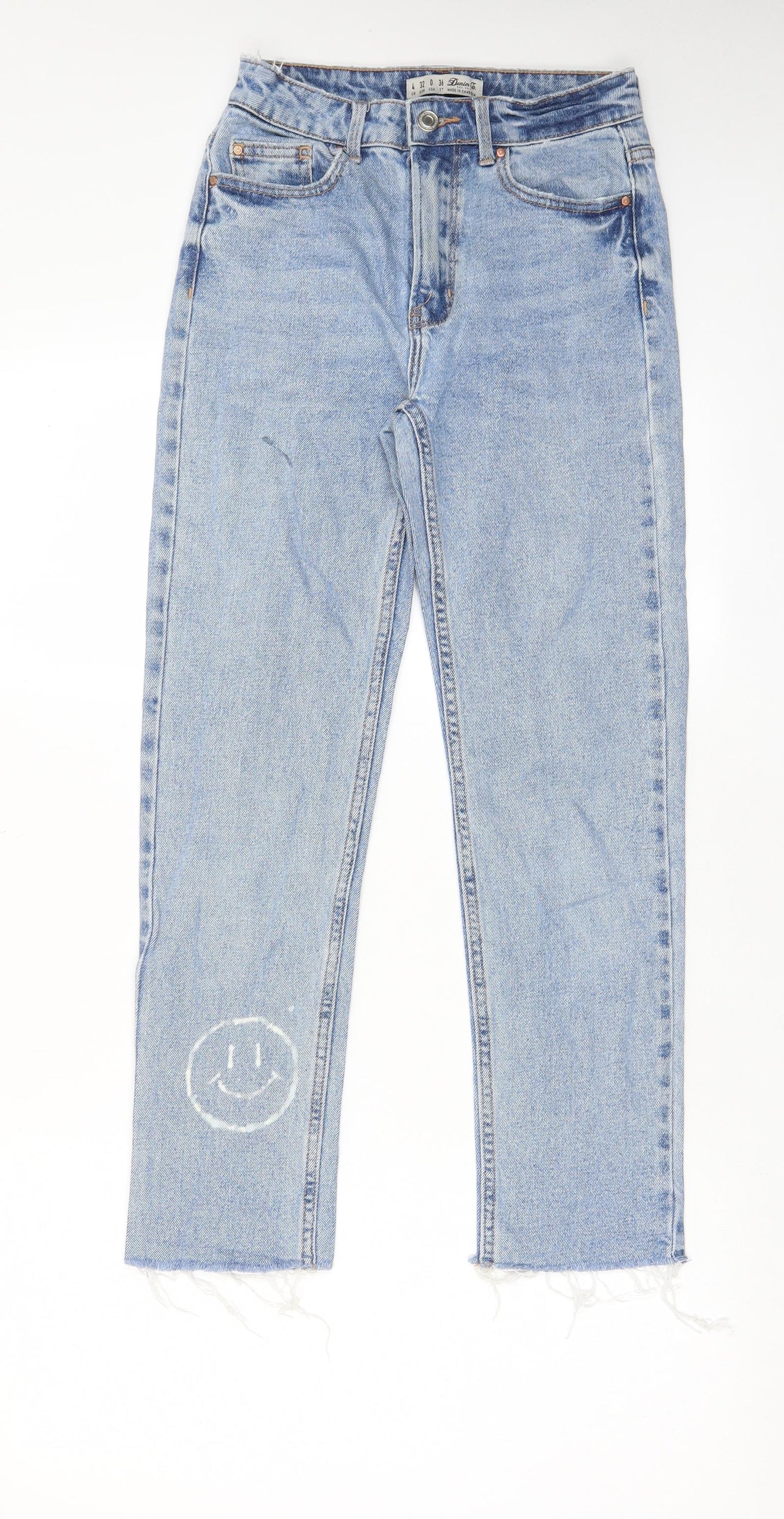 Denim & Co. Womens Blue Cotton Straight Jeans Size 4 L26 in Regular Zip - Pockets, Belt Loops