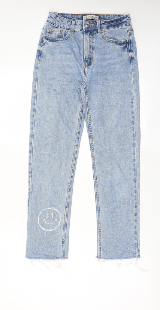 Denim & Co. Womens Blue Cotton Straight Jeans Size 4 L26 in Regular Zip - Pockets, Belt Loops