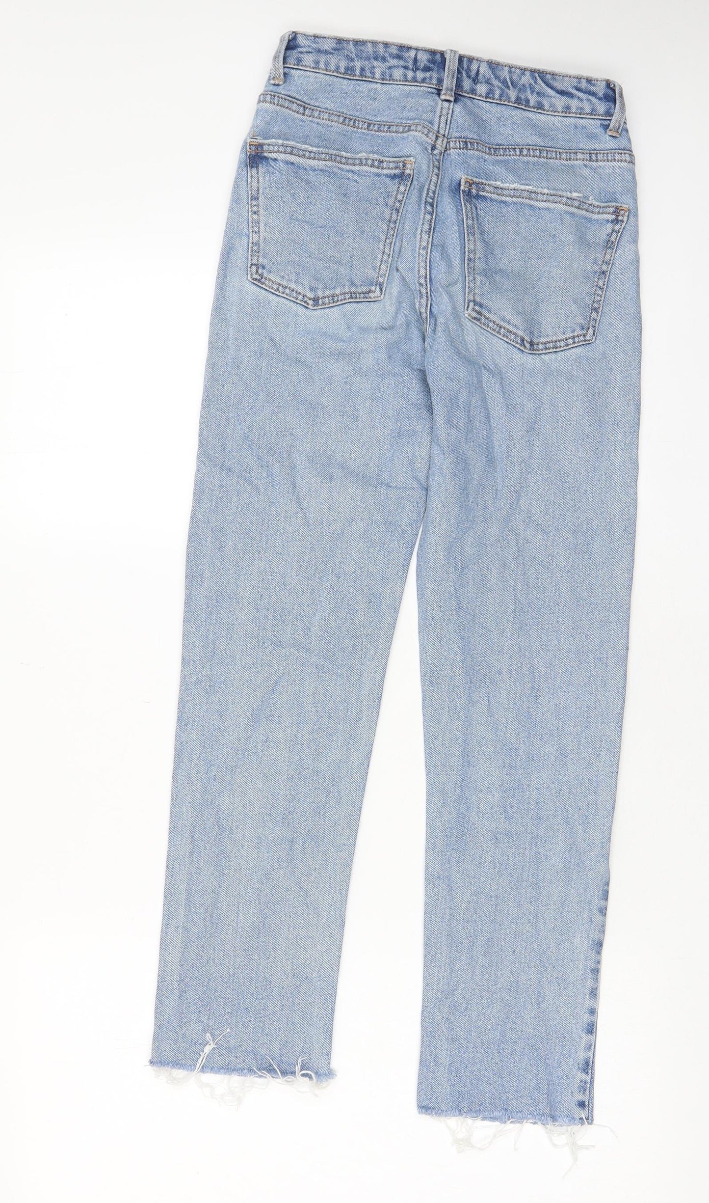 Denim & Co. Womens Blue Cotton Straight Jeans Size 4 L26 in Regular Zip - Pockets, Belt Loops