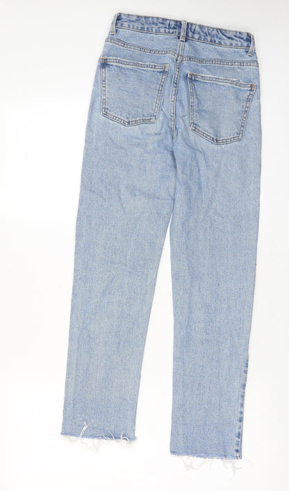 Denim & Co. Womens Blue Cotton Straight Jeans Size 4 L26 in Regular Zip - Pockets, Belt Loops