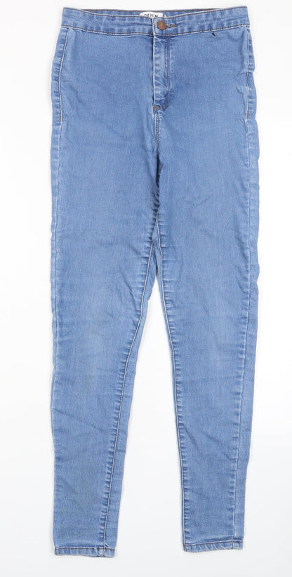 Miss Selfridge Womens Blue Cotton Skinny Jeans Size 10 L29 in Regular Zip - Pockets