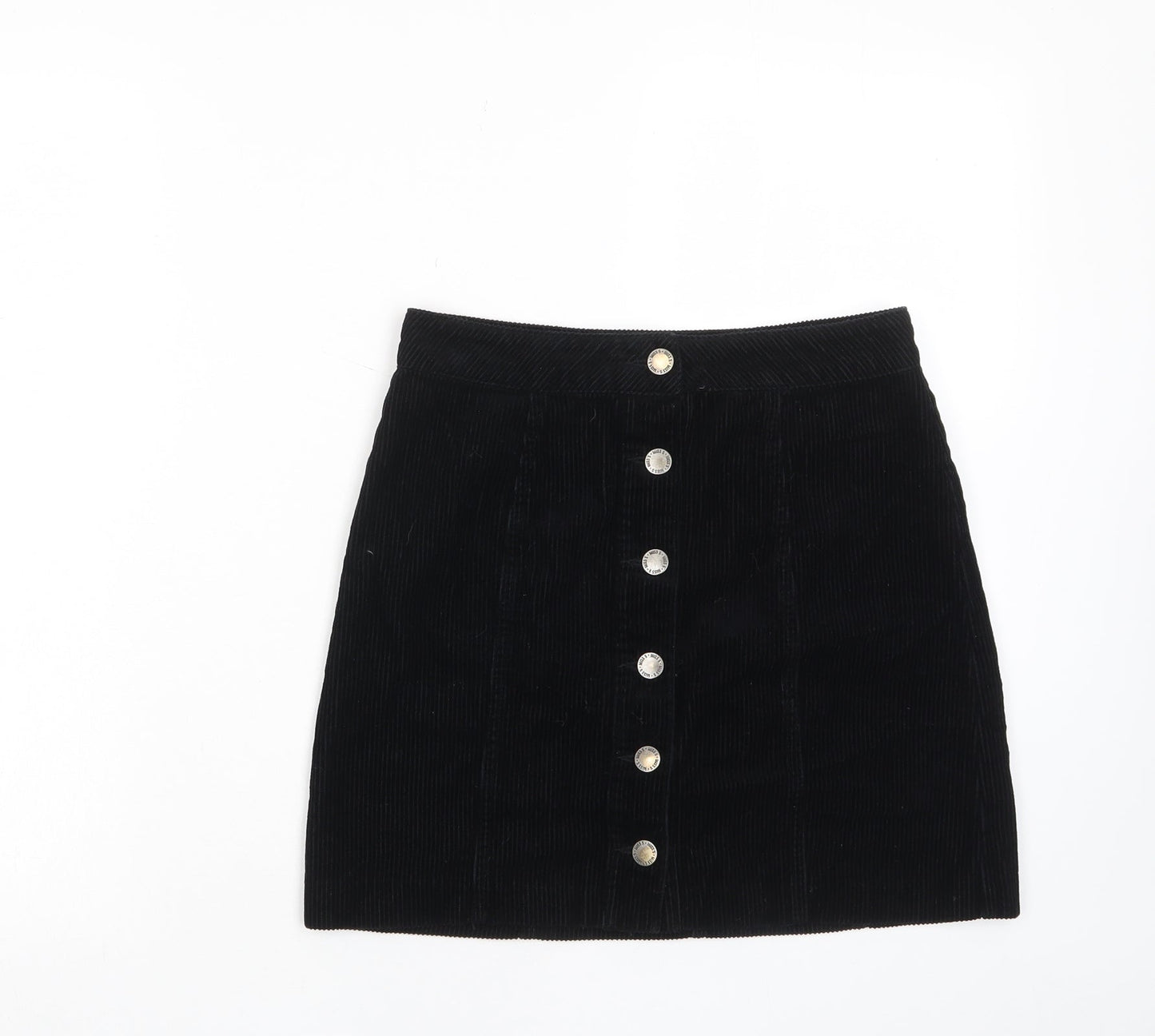 Miss Selfridge Womens Black Cotton A-Line Skirt Size 6 Button