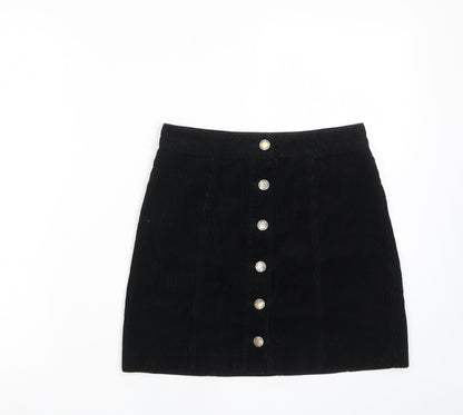 Miss Selfridge Womens Black Cotton A-Line Skirt Size 6 Button