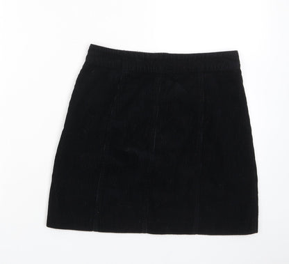Miss Selfridge Womens Black Cotton A-Line Skirt Size 6 Button