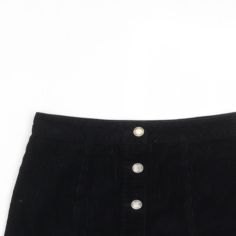 Miss Selfridge Womens Black Cotton A-Line Skirt Size 6 Button