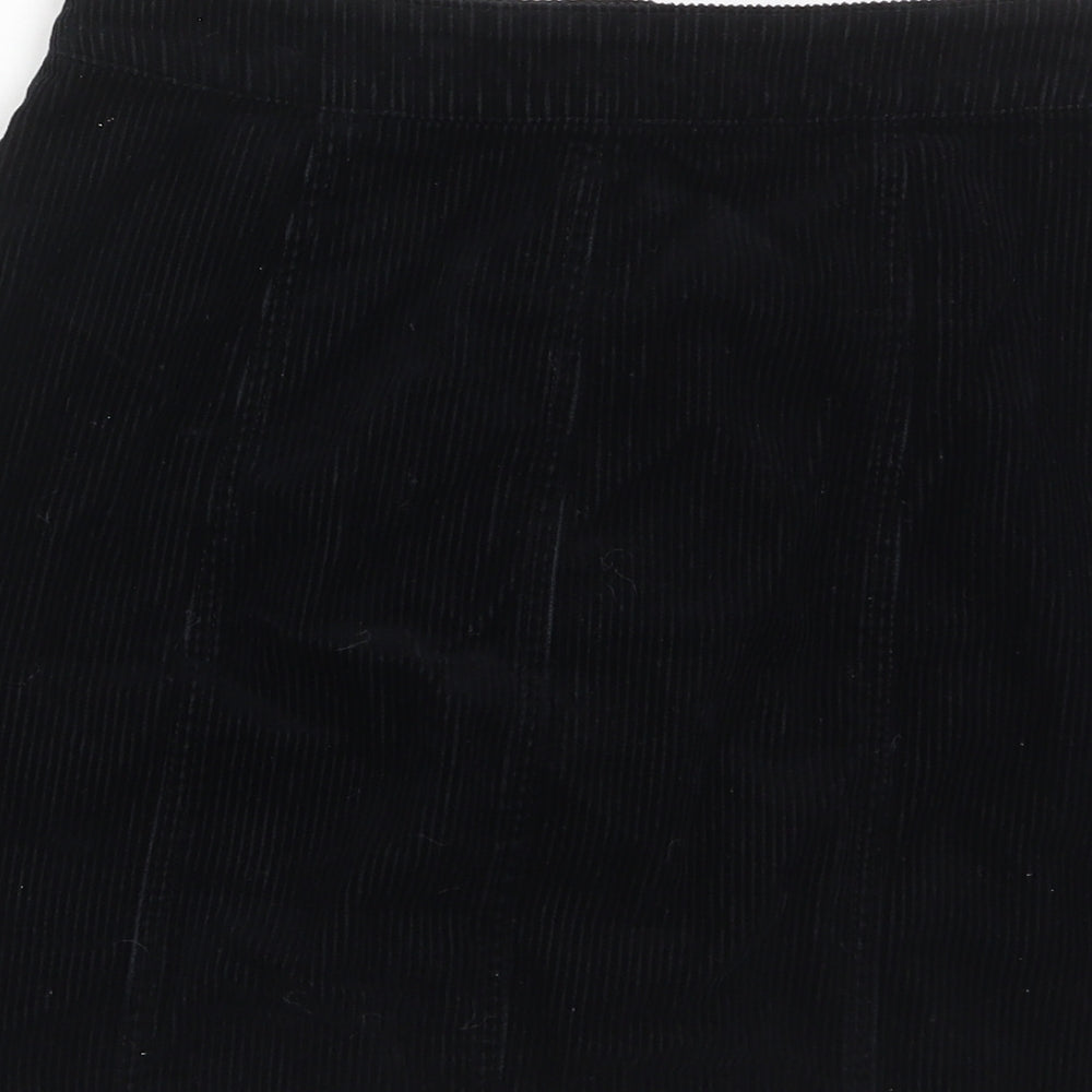 Miss Selfridge Womens Black Cotton A-Line Skirt Size 6 Button