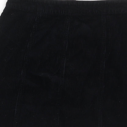 Miss Selfridge Womens Black Cotton A-Line Skirt Size 6 Button