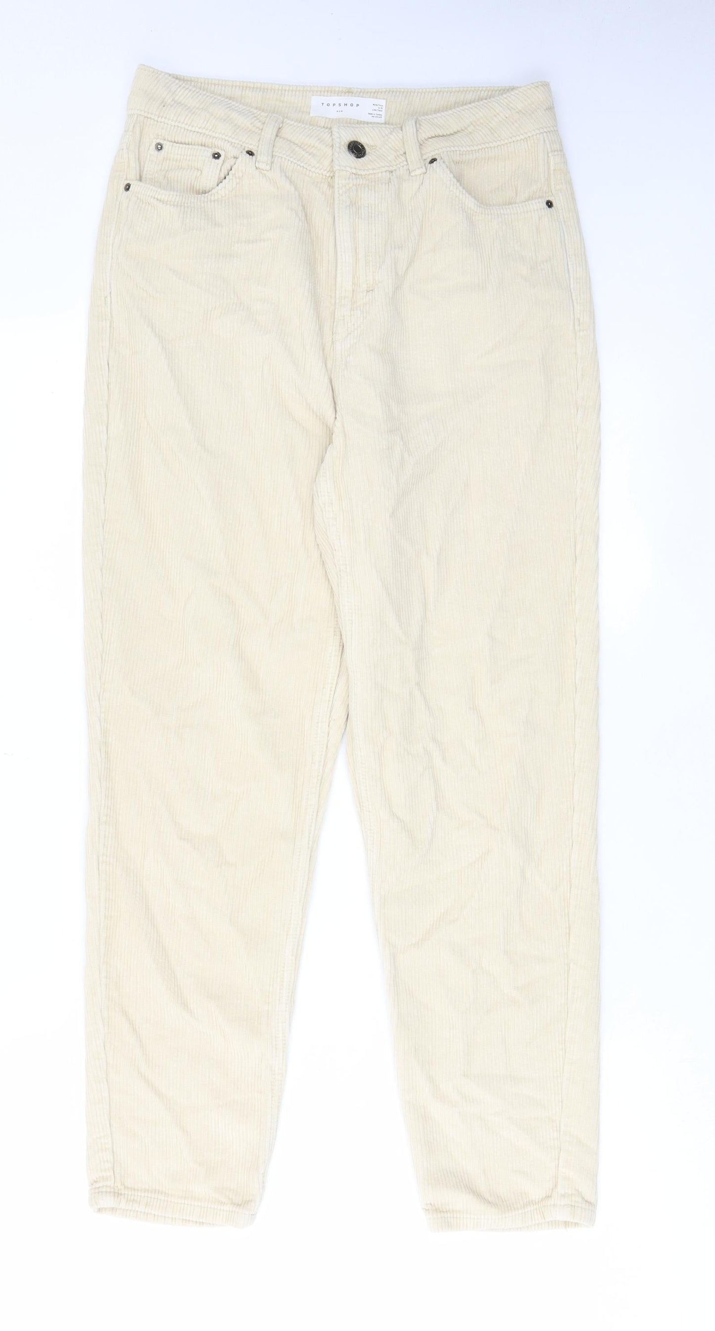 Topshop Womens Ivory Cotton Trousers Size 28 in L30 in Regular Zip - Pockets, Belt Loops