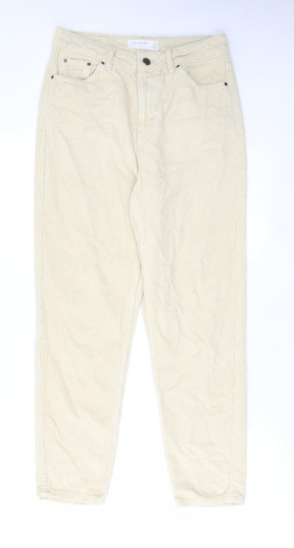 Topshop Womens Ivory Cotton Trousers Size 28 in L30 in Regular Zip - Pockets, Belt Loops