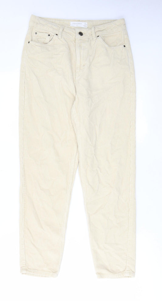 Topshop Womens Ivory Cotton Trousers Size 28 in L30 in Regular Zip - Pockets, Belt Loops