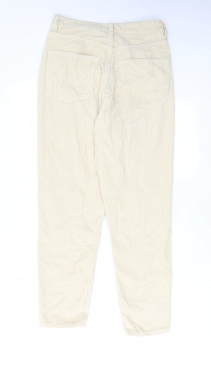 Topshop Womens Ivory Cotton Trousers Size 28 in L30 in Regular Zip - Pockets, Belt Loops
