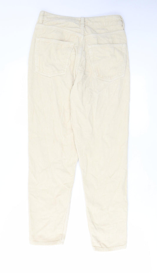 Topshop Womens Ivory Cotton Trousers Size 28 in L30 in Regular Zip - Pockets, Belt Loops